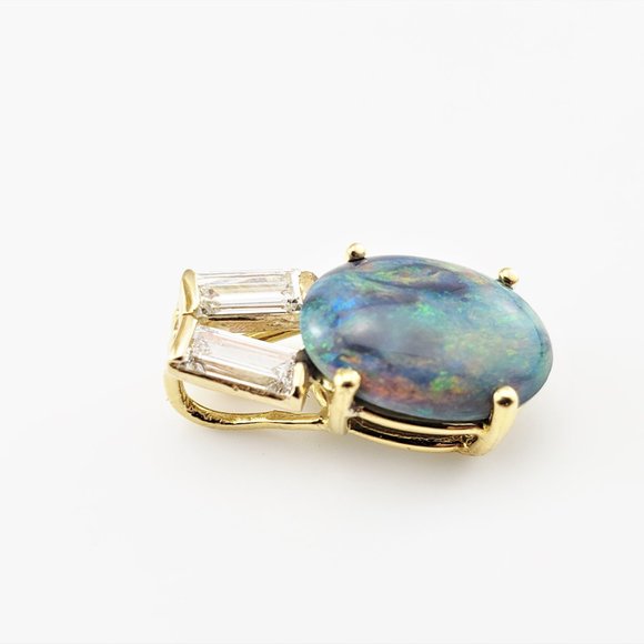 Vintage 14 Karat Black Opal and Diamond Pendant #8455 - Picture 3 of 8